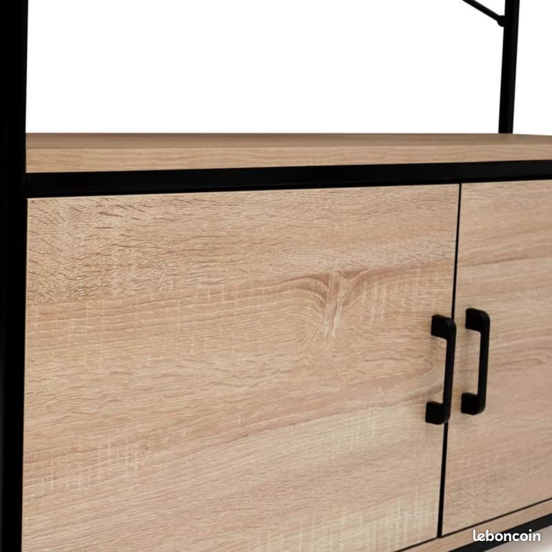 Étagère Bibliothèque XL 5 Niveaux avec Placard – Design Industriel Bois et Métal Noir – Hauteur 170 cm (image 4)