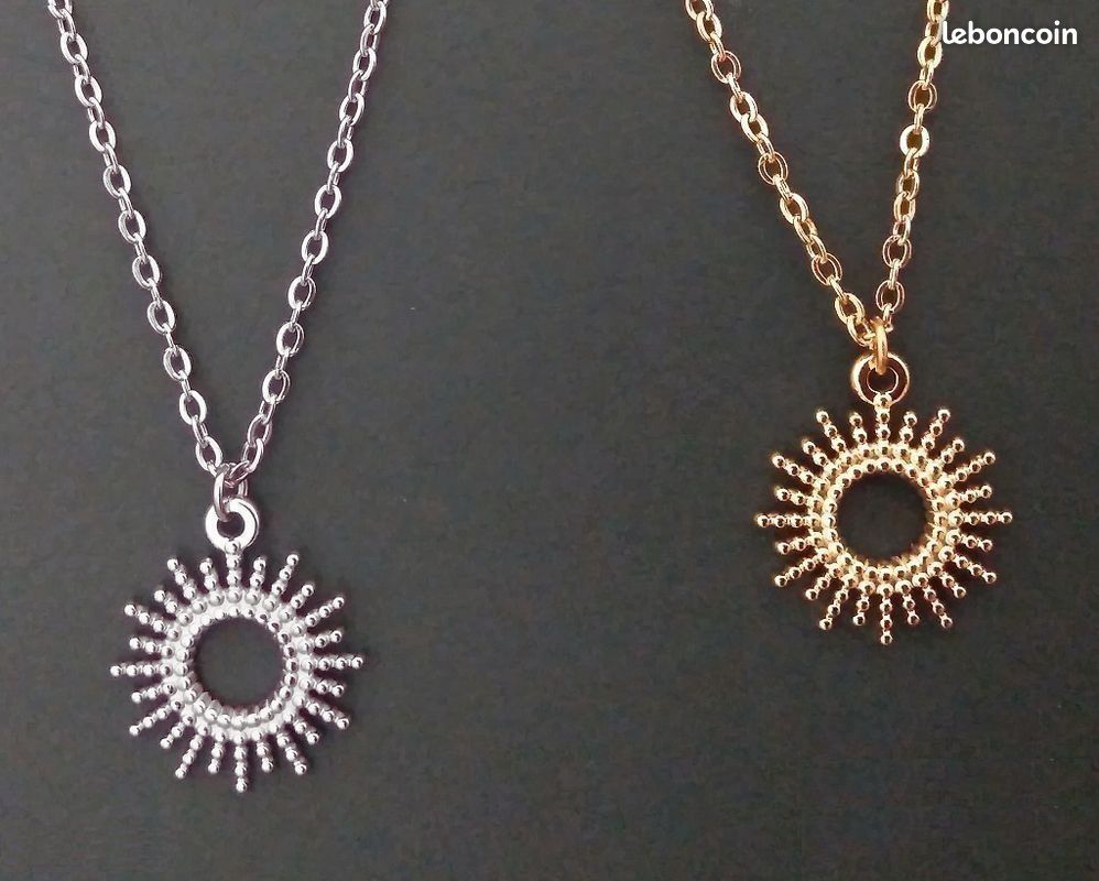 Collier Argenté Avec Pendentif Soleil - Longueur 41,5 Cm, Pendentif 16x13 Mm