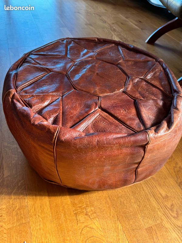 2 poufs marocains en cuir véritable vintage (image 2)