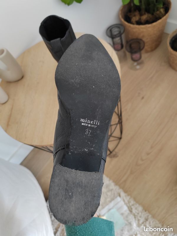 Bottines à talon cuir grainé noir Minelli taille 37 Chaussures