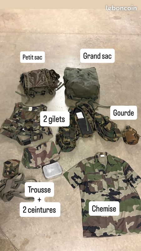 Matériel militaire : gilet gourde sac pochette chemise sac ceinture (image 1)