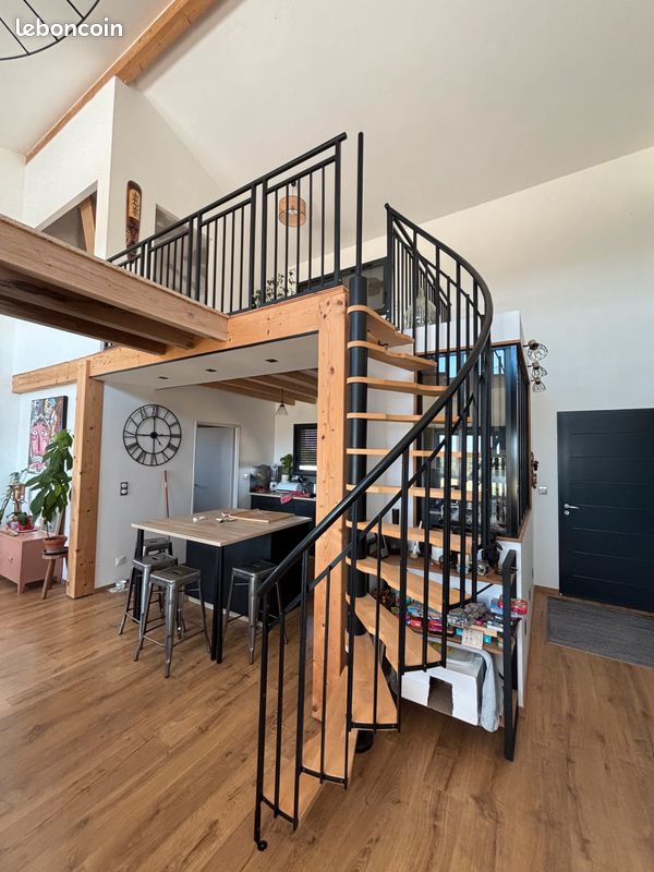 Escalier colimaçon bois métal + garde corps metal (image 1)