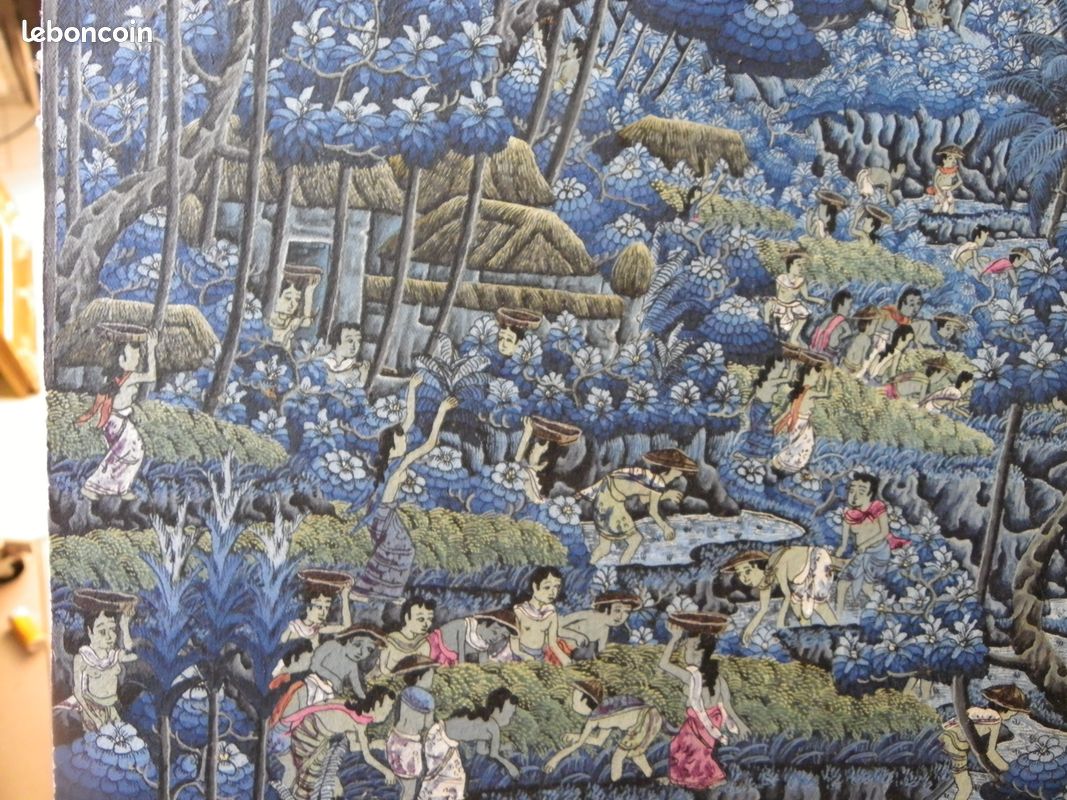 Peinture toile Balinoise signature à voir vintage 60 x 40 cm (image 2)