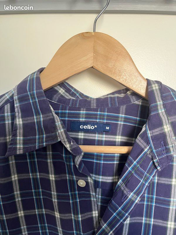 Chemise à carreaux violette et bleue Celio taille M 100% coton en parfait état (image 4)