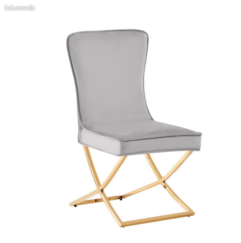 Lot de 2,4,6,8 CHAISE GABRIELLE GOLD VELOURS GRIS (image 3)
