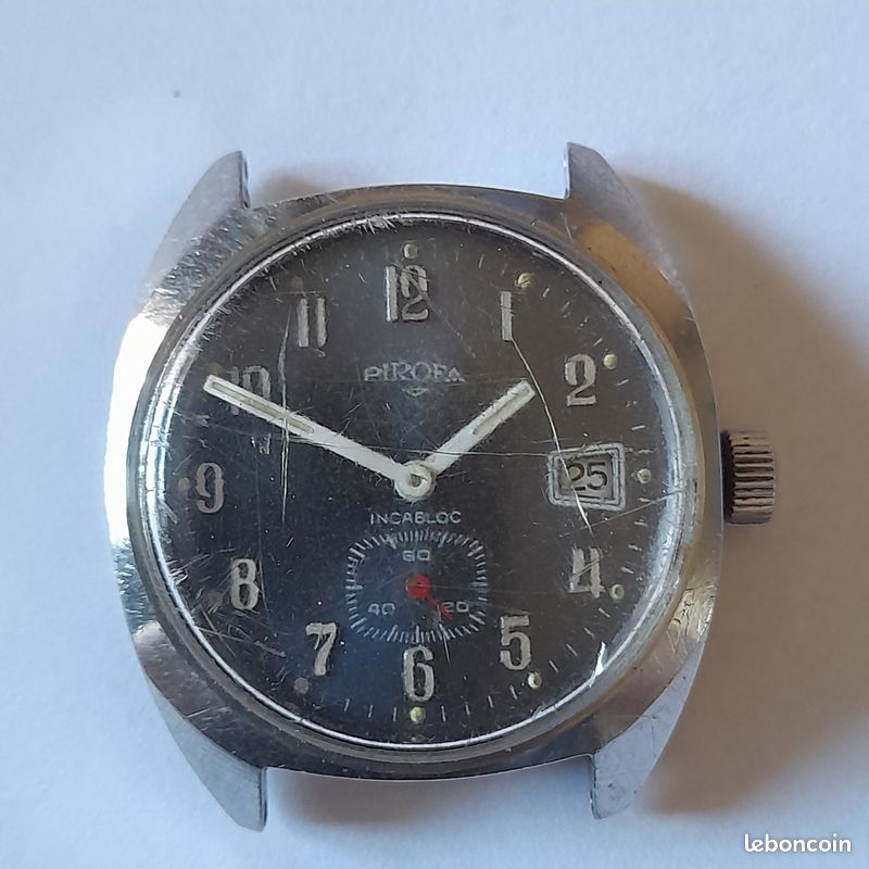 Montre PIROFA Vintage Mécanique Incabloc 38 mm – Date – Petite Seconde – À Réparer (image 2)