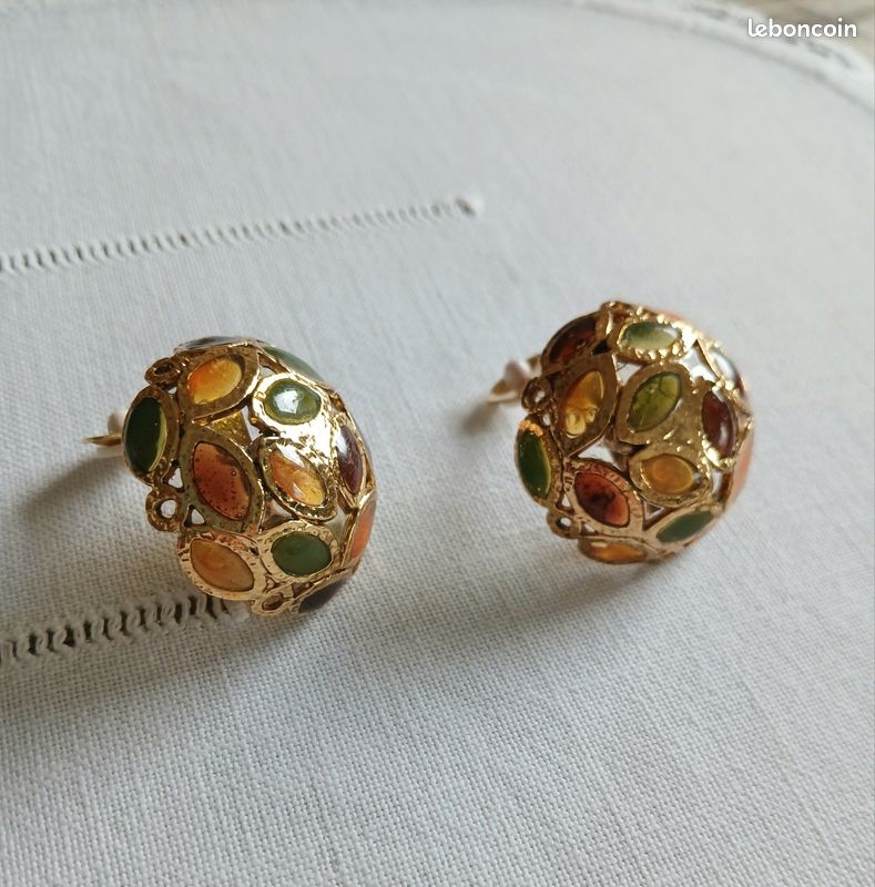 Boucles D'oreilles Clip Vintage Dorées - Très Bon état - Occasion