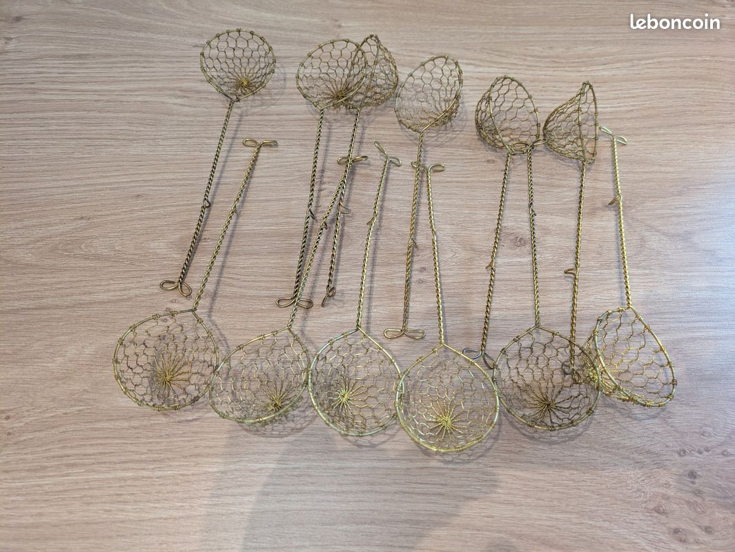 Lot de 12 Passoires Epuisettes pour fondue chinoise tressées et dorée (image 1)