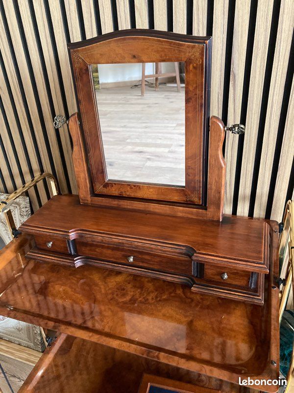Psyché vintage de table en ronce de noyer et marqueterie (image 18)