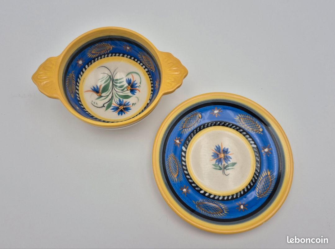 Bol et soucoupe à oreilles vintage en faïence signé (image 6)