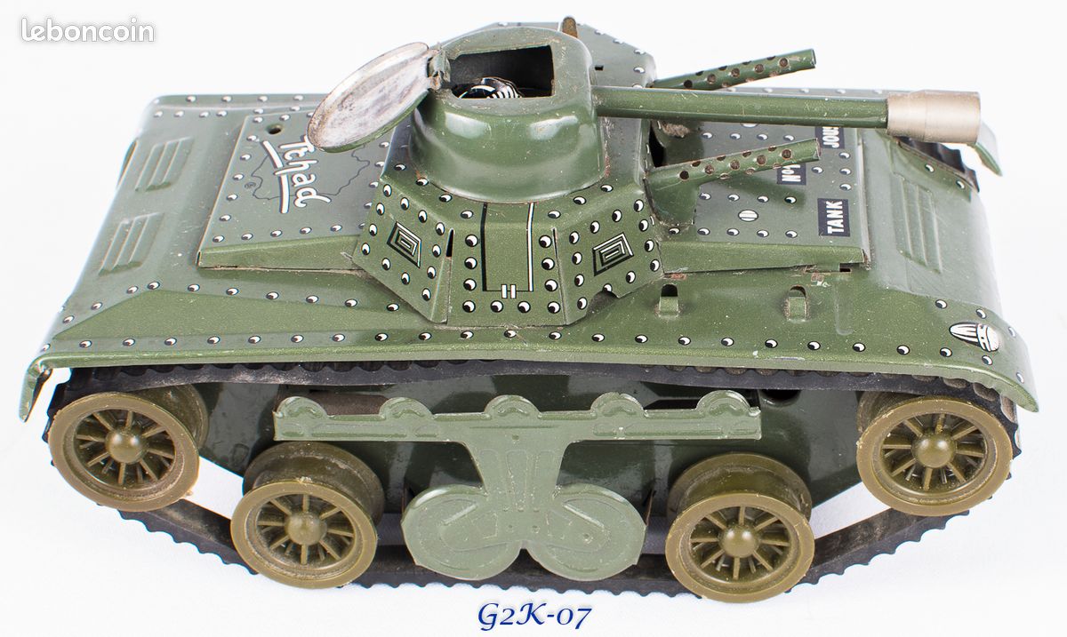 Char / Tank Militaire Joustra - Thème Tchad, Roues Vert Sombre - Jouet Mécanique En Tôle D'occasion