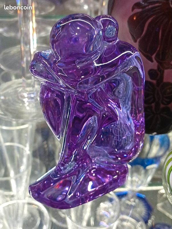 Sculpture en cristal teinté violine. Femme nue assise. Baccarat. R. Rigot. 1970's (image 15)