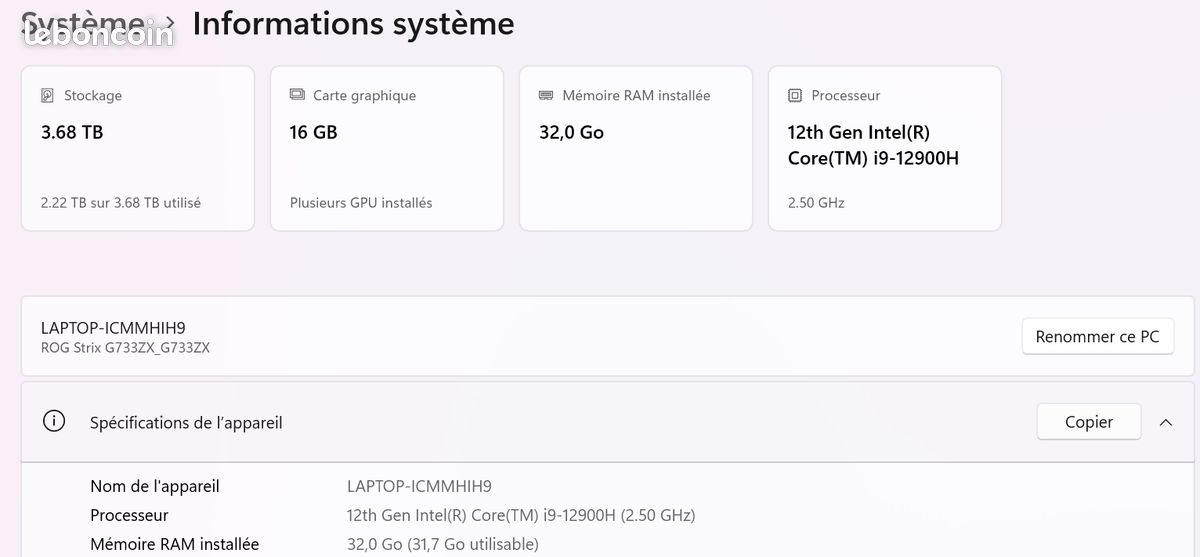 PC Portable Gamer ASUS ROG Strix Scar 17 G733ZX - RTX 3080 Ti / i9-12900H / 32 Go - Ultra Puissant (image 4)