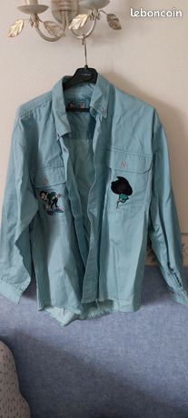 Chemise Gaston Lagaffe Studio Aventures Marsu 1997 - Carreaux Bleus Et Blancs - Taille XL 100% Coton - Occasion Parfait état