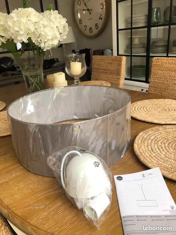 Suspension luminaire tissu gris inspire (image 1)