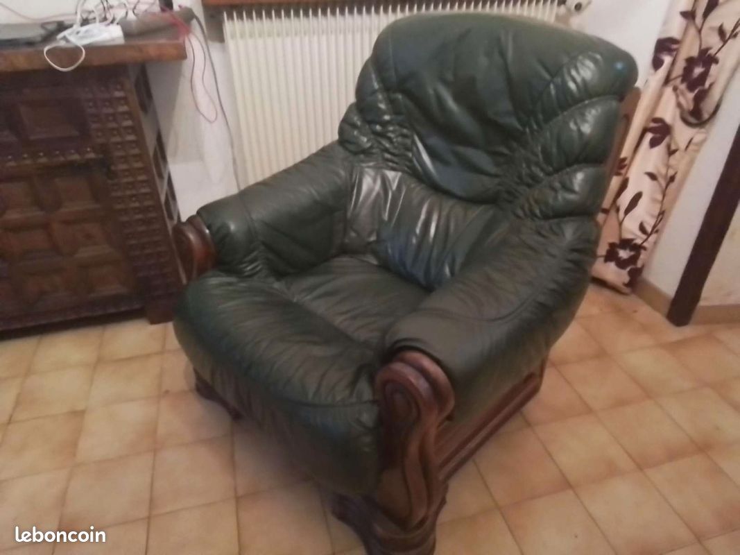 Superbe ensemble cuir vert canapé + 2 fauteuils (image 3)