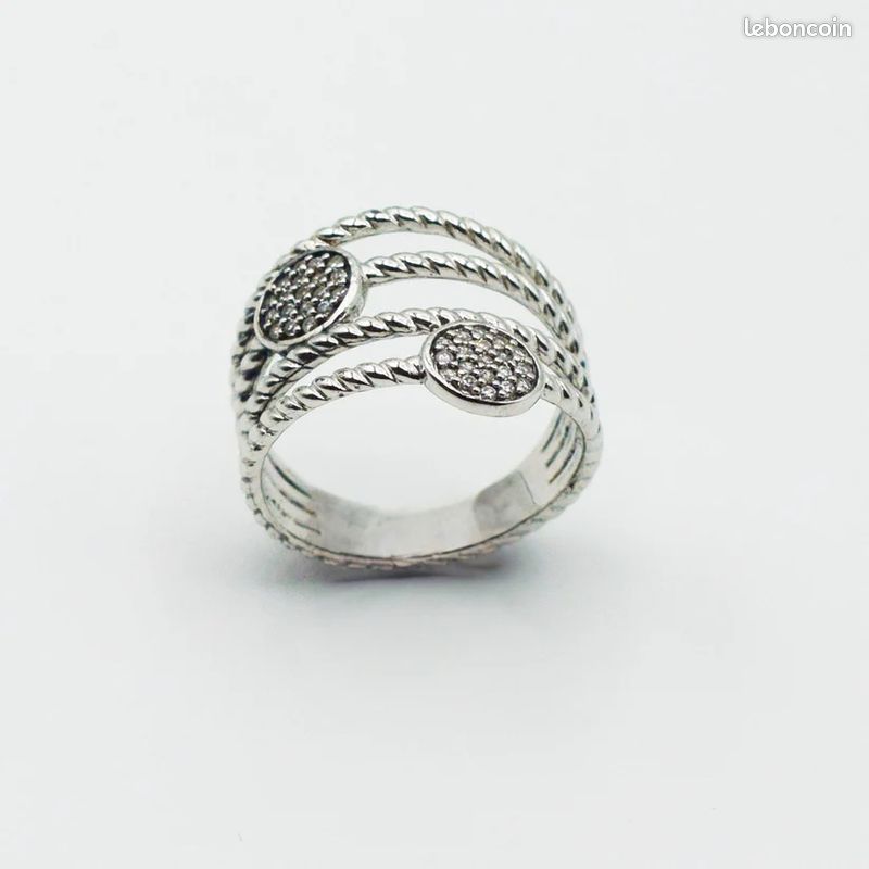 Bague 4 anneaux torsadés rhodié avec Rond en Zirconium Strass Argent 925 (image 2)
