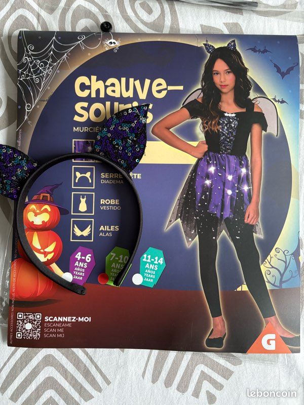 Déguisement Complet Chauve-Souris Fille 7 Pièces - Tutu, Ailes Scintillantes, Serre-Tête, Collier & Accessoires Magiques Halloween 3-12 Ans