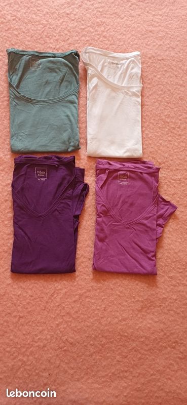 4 tee-shirts manches courtes 100% coton bio XL et XXL neufs unis couleurs vert violet mauve violine blanc (image 1)