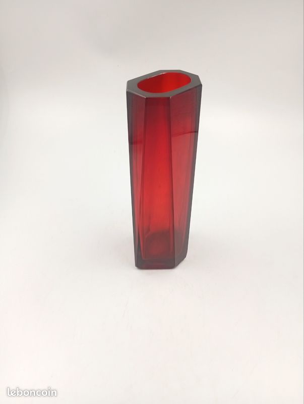 Vase Géode Prisme Facetté Vintage Rouge Rubis Années 60 70 Midcentury Moderniste Space Age (image 10)