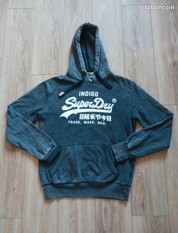 Pull Homme Superdry Bleu À Capuche – Taille M, Vintage, Coton/Polyester