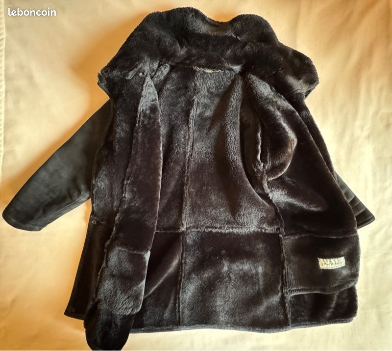 Manteau Parka En Cuir Noir Pellissimo - Taille 42/44 (T3) - Vintage, Occasion Très Bon état