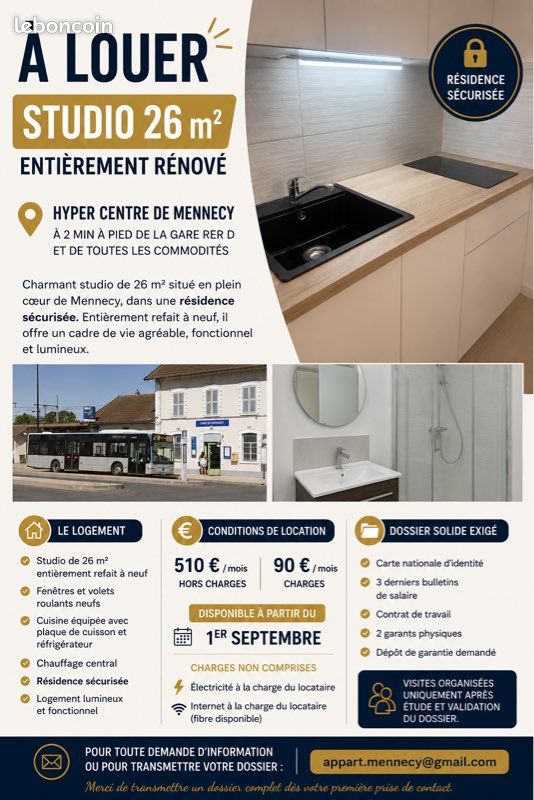 Appartement 1 pièce 26 m² · à Mennecy · 26 m² · 600 €
