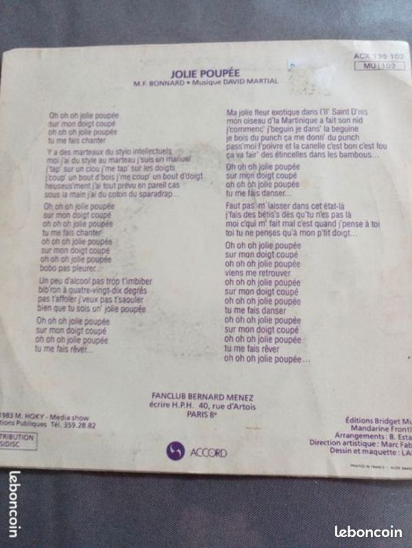 Disque 45 T Bernard Menez (image 2)