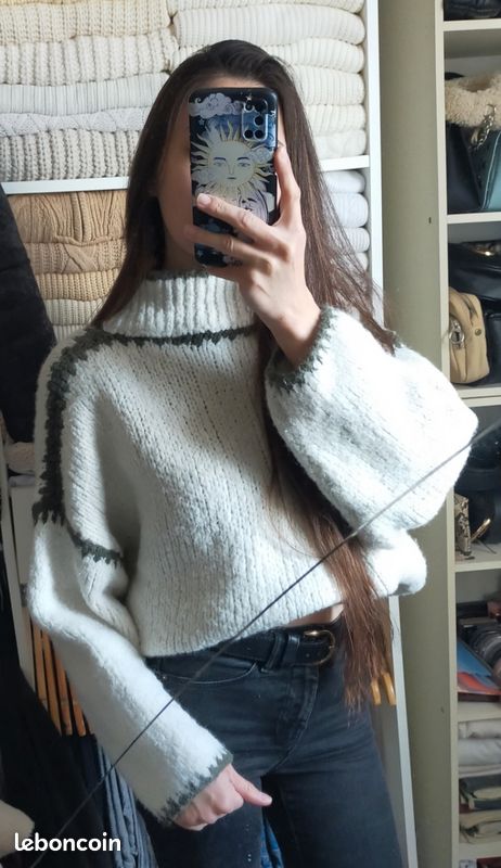 Pull oversize beige et kaki femme S/M (image 2)