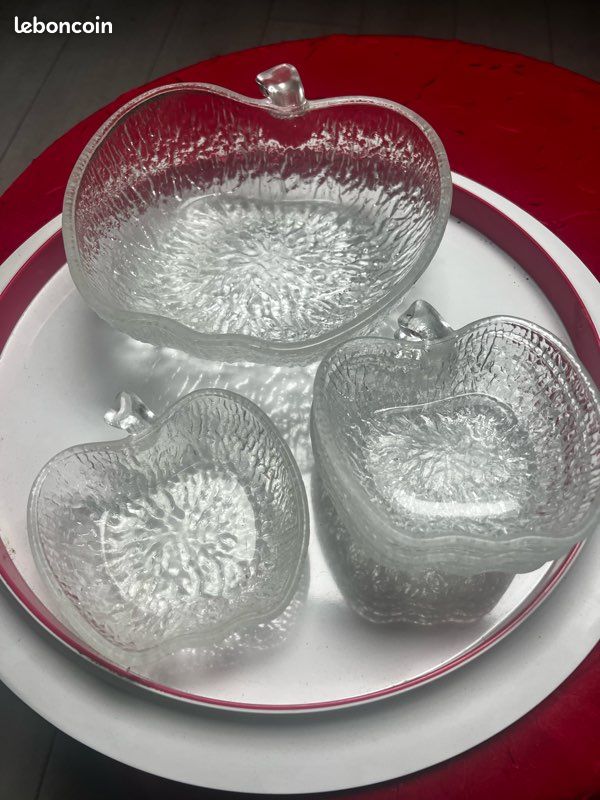 Service Saladier + 12 Coupelles En Verre Vintage à Motif Vigne - Occasion - France
