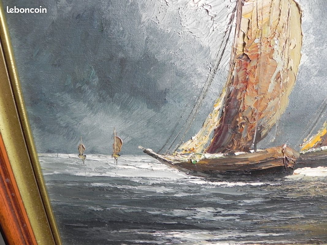 Beau tableau HST marine, bateaux signé Belfort (image 11)