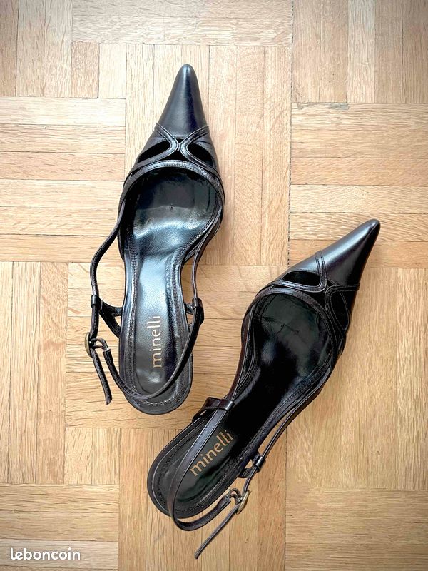 Escarpins Cuir Minelli Marron - Pointure 39 - Vintage - Occasion