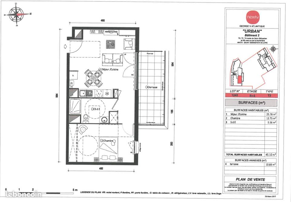 Appartement 2 pièces 45 m² · à Saint-Sébastien-sur-Loire · 44,5 m² · 686 €/mois
