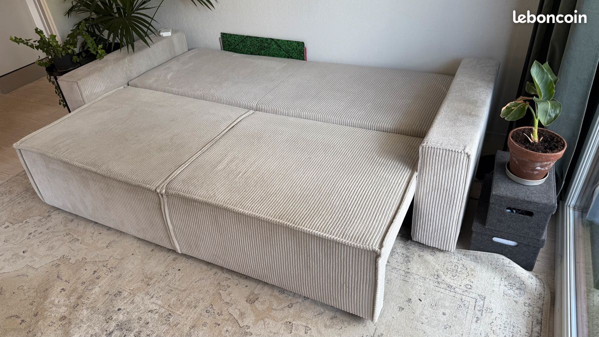 Canapé convertible en velours côtelé avec coffre L230cm (image 9)