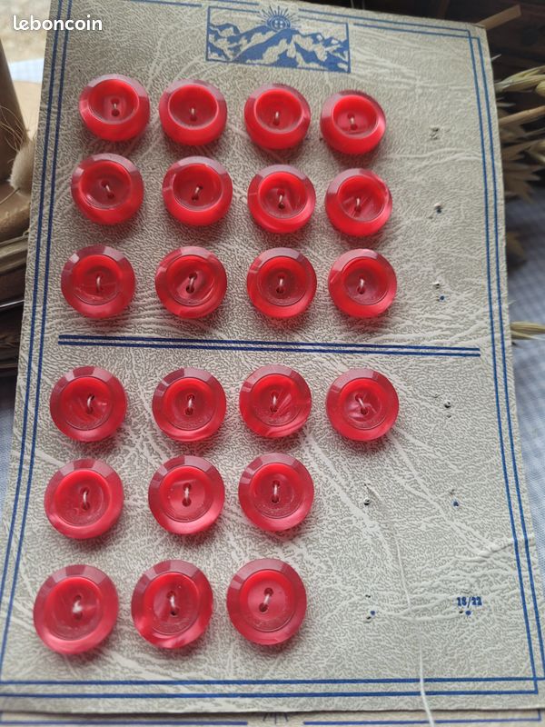 Bouton Vintage Rouge Pastille – Mercerie Ancienne, Lot De 1 à 10 Pièces, Occasion