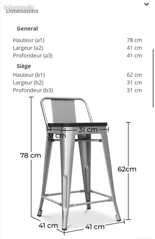 2 TABOURET/Chaise de bar avec dossier (image 3)