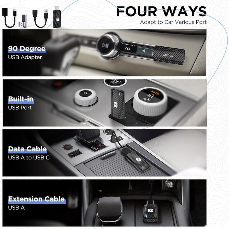 MSXTTTLY Wireless Carplay Stick U2C-AIR 2.0, Adaptateur sans Fil Carplay  pour Voitures 2016-2024 avec Carplay & iOS 10+, Convertit Le Carplay Filaire  en sans Fil, USB A/C, Noir - Équipement auto