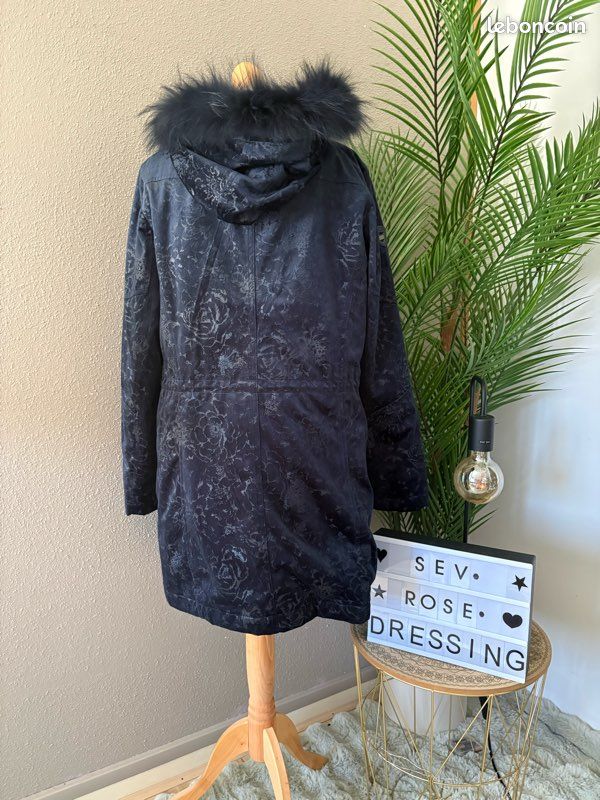 🧥 Manteau Parka Fred Sabatier T44 XL Bleu Marine Vraie Fourrure Raton Laveur Chaud (image 2)