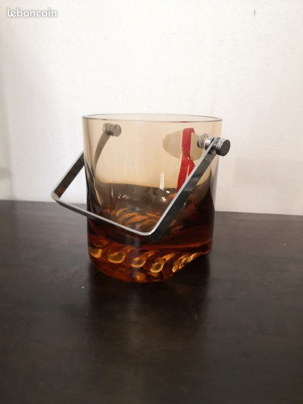 Seau à glaçons vintage verre fumé neuf (image 3)