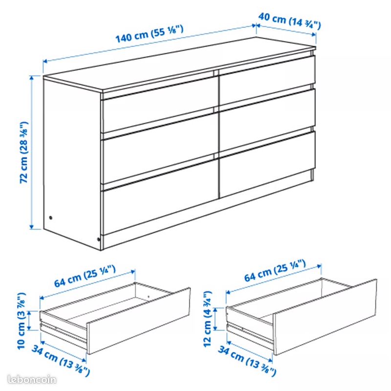 VENDU - IKEA Kullen Commode 6 tiroirs, blanc, 140x72 cm (image 7)
