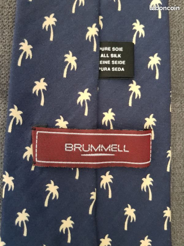 Cravate en soie bleu marine avec petits palmiers "Brummell", neuve (image 3)