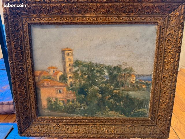 [MARCEL MEYS] Tableau Ancien Huile/Toile Paysage Méditerranéen – À RESTAURER Description : (image 1)