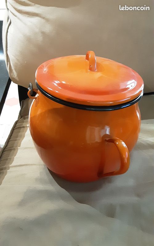 LOT DE 2 Ancien Fait Tout Émaillé Jaune Marmite Vintage + Passoire