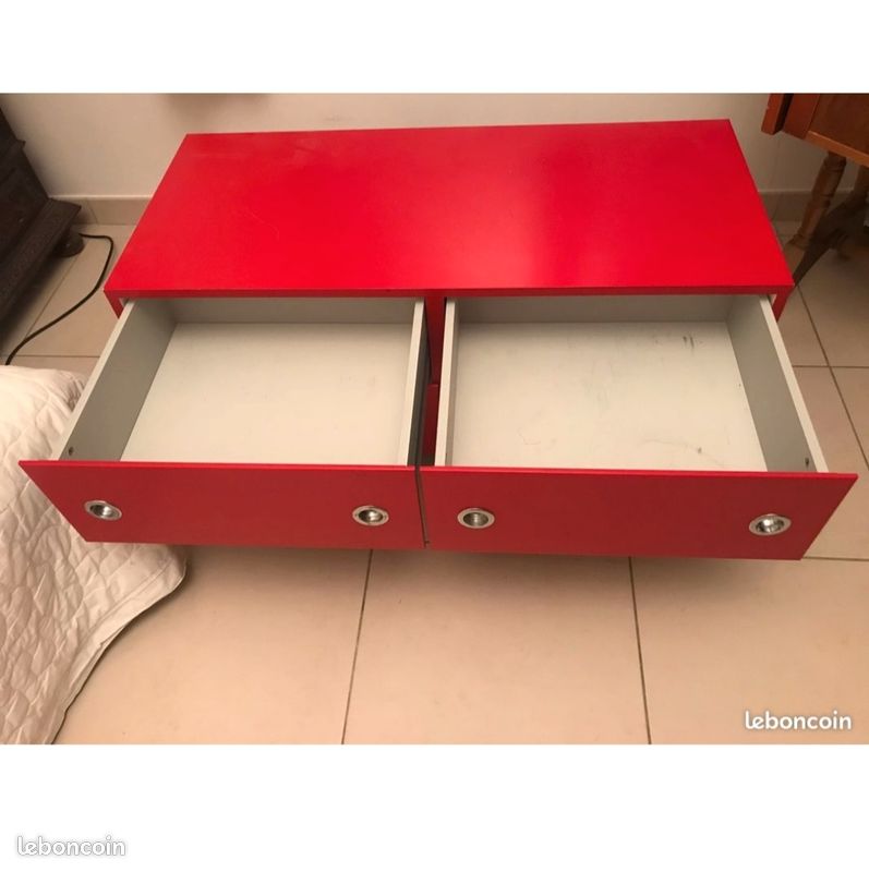 Meuble TV rouge laqué (image 2)