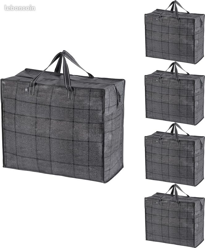 VENO Lot de 5 Sac de Rangement Large 84 L, Sac Demenagement, Sac Pliable Résistant, Fermeture Eclair Au-Dessus, Sac Voyage, Sac de Camping, Durable, Sac Rangement Vetement, Literie (L - Lot de 5) (image 1)