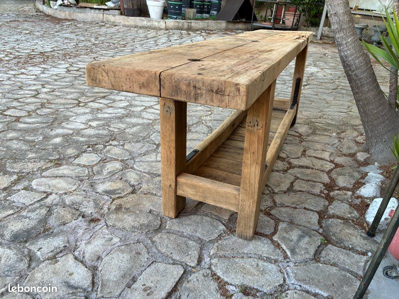 Véritable Établi menuisier bois chêne vintage ancien console comptoir bar meuble salle de bain (image 2)