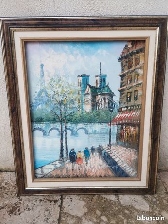 Tableau Original Caroline C. Burnett - Huile Sur Carton - Tour Eiffel Paris - 25x30 Cm