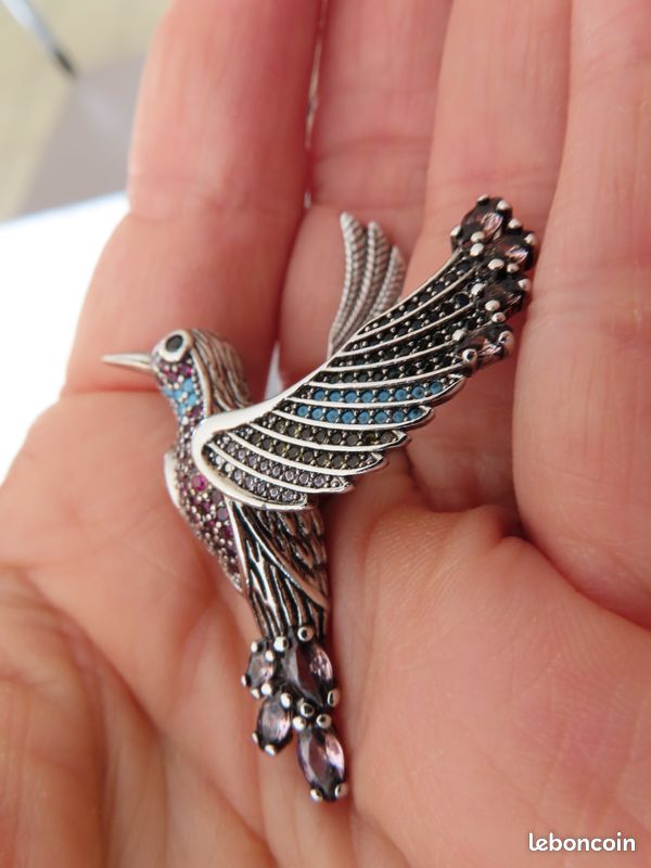 Pendentif Oiseau Du Paradis En Argent Avec Pierres Multicolores - Bijou Neuf