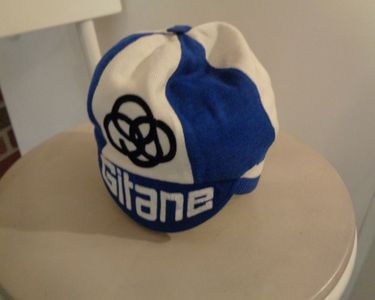 Casquette Cycliste Vintage GITANE - Bonnet Hiver Bleu & Blanc Années 70