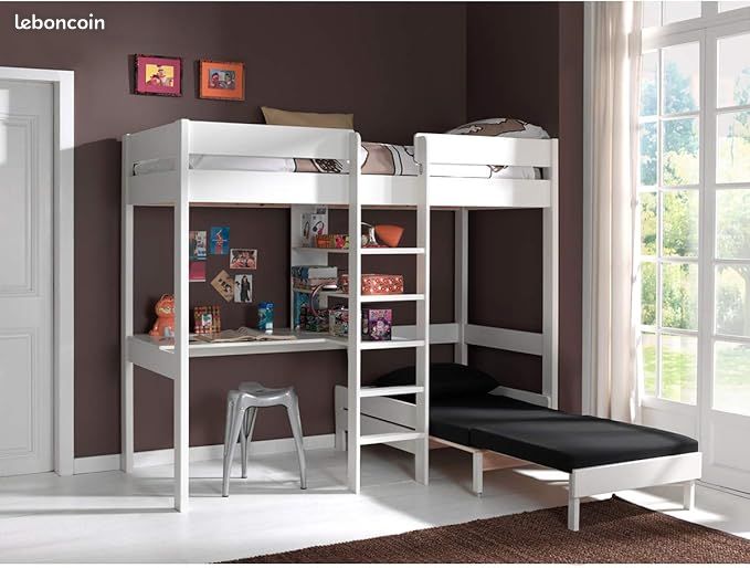 Lit en bois de pin blanc mezzanine avec matelas pliable (image 2)